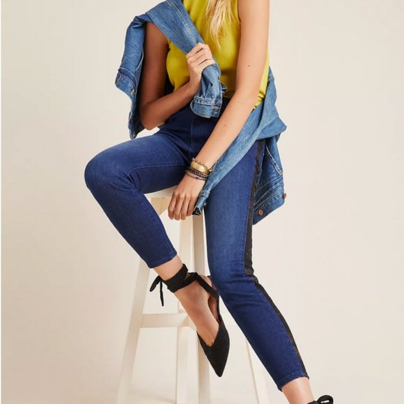 Pilcro Ultra High-Rise Floral Contrast Painted Colorblock Skinny Jeans Anthro - Picture 6 of 12